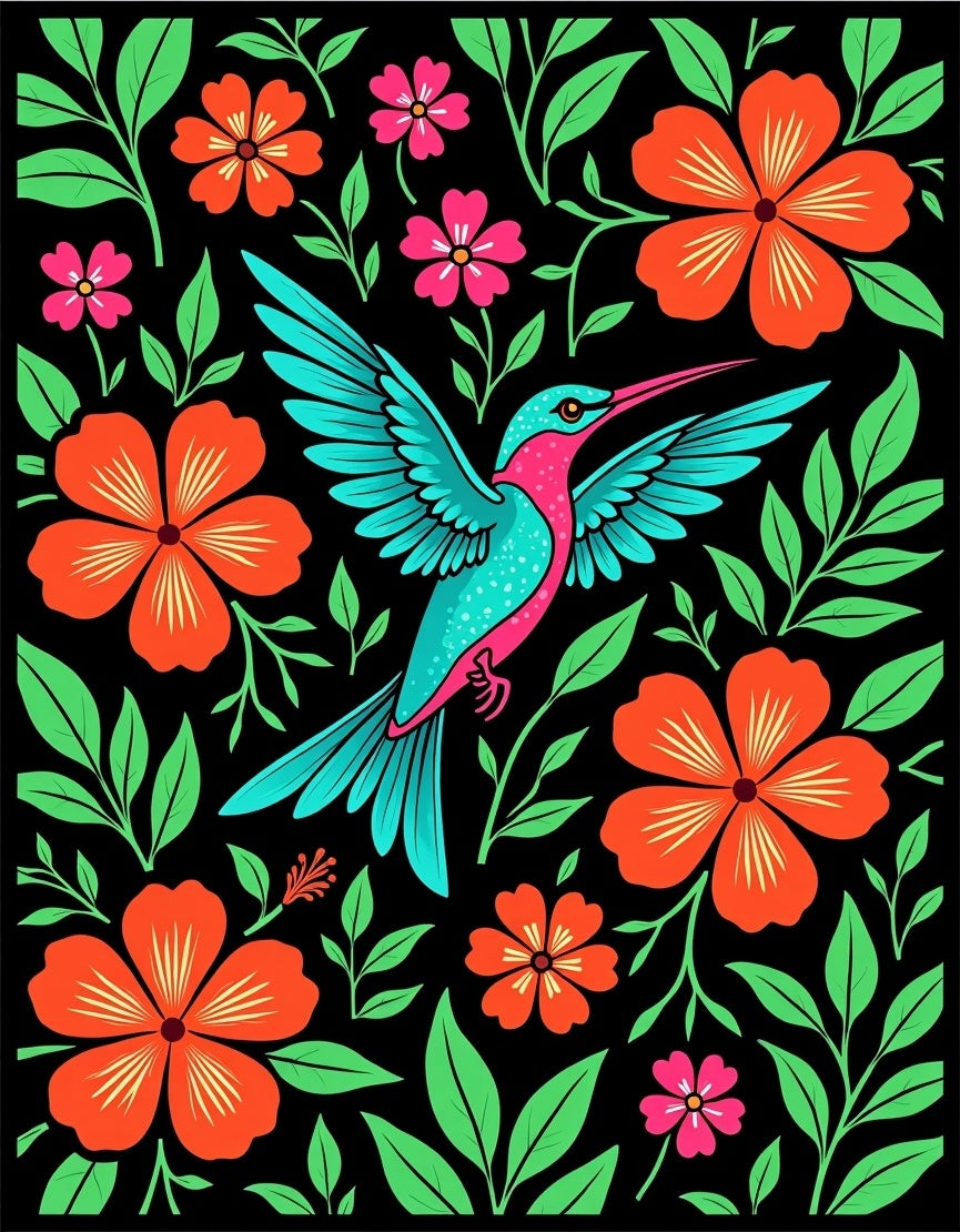 Vibrant Hummingbird Tropical Floral Rug
