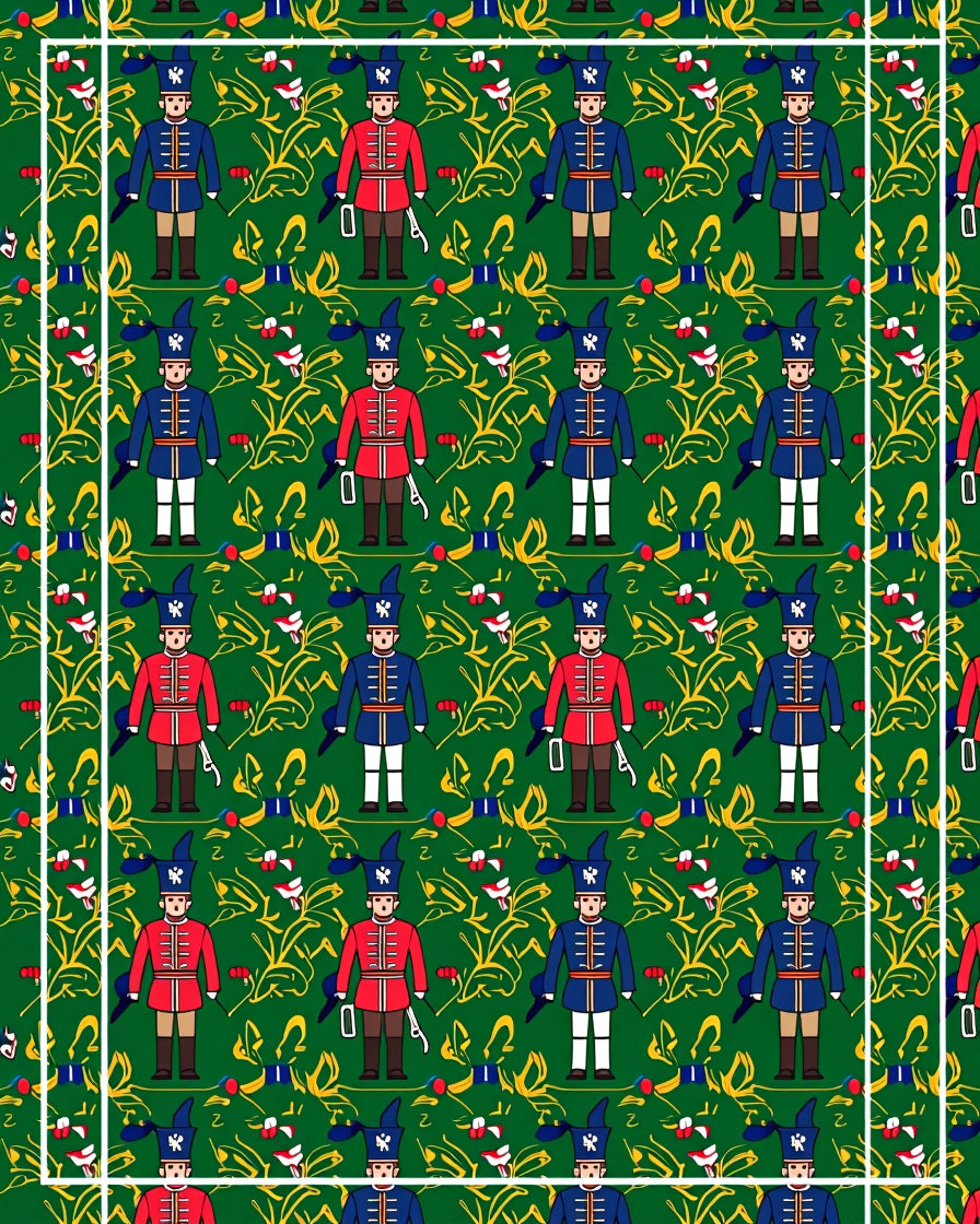 Military Figures Green Foliage Rug
