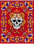 Vibrant Skull Floral Border Red Rug