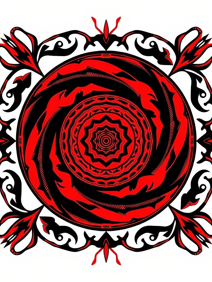 Bold Crimson Swirl Mandala Floral Rug