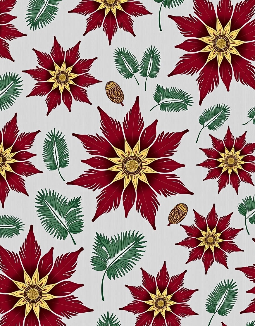 Crimson Yellow Floral Palm Leaf Rug