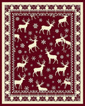 Deep Red Reindeer Snowflake Border Rug