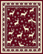 Deep Red Reindeer Snowflake Border Rug