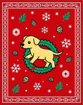 Golden Puppy Wreath Christmas Red Rug