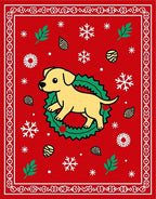 Golden Puppy Wreath Christmas Red Rug