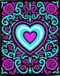 Vivid Pink Aqua Heart Floral Swirls Rug