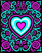 Vivid Pink Aqua Heart Floral Swirls Rug
