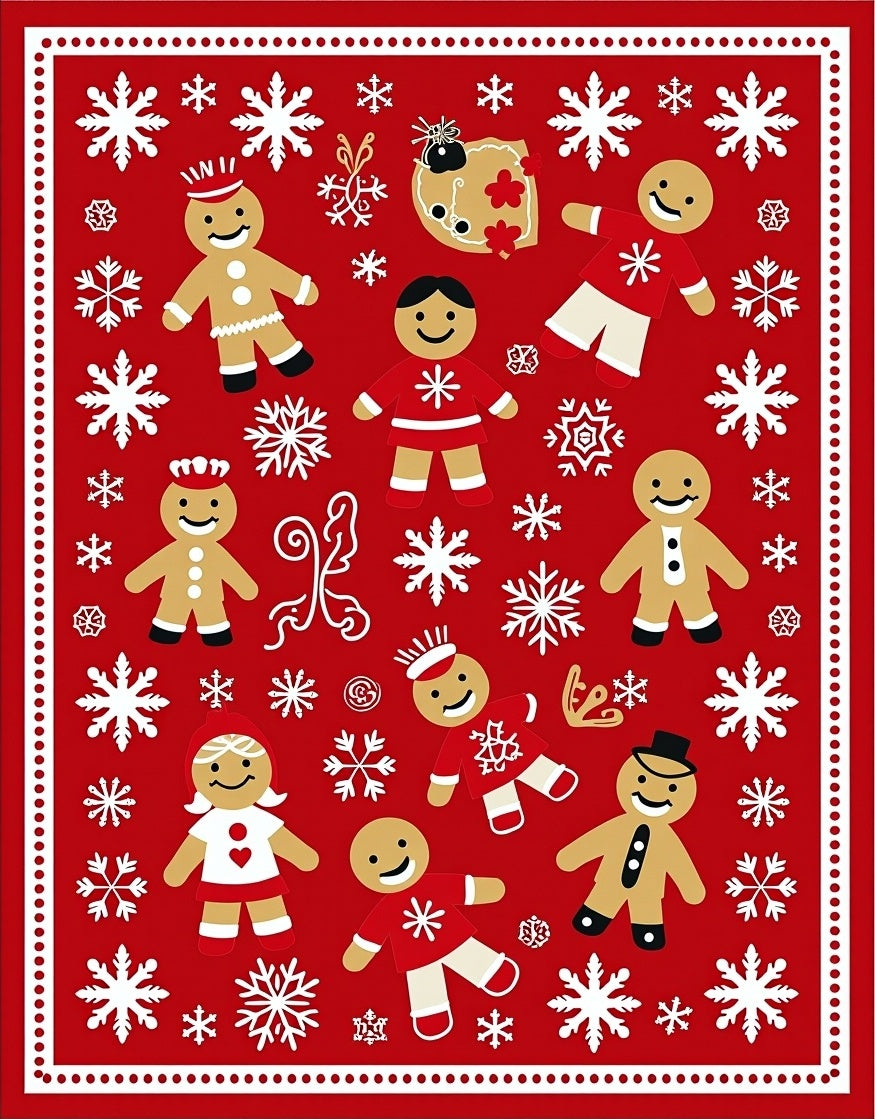 Festive Red Gingerbread Snowflakes Rug