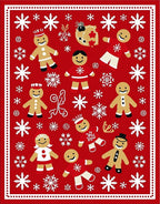 Festive Red Gingerbread Snowflakes Rug