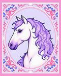 Whimsical Lilac Horse Oval Frame Rug