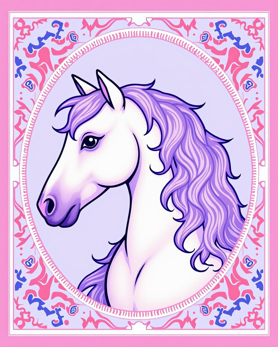 Whimsical Lilac Horse Oval Frame Rug