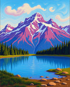 Vibrant Mountain Lake Woodland Scene Rug