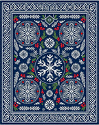 Deep Blue Winter Snowflakes Berry Medallion Rug