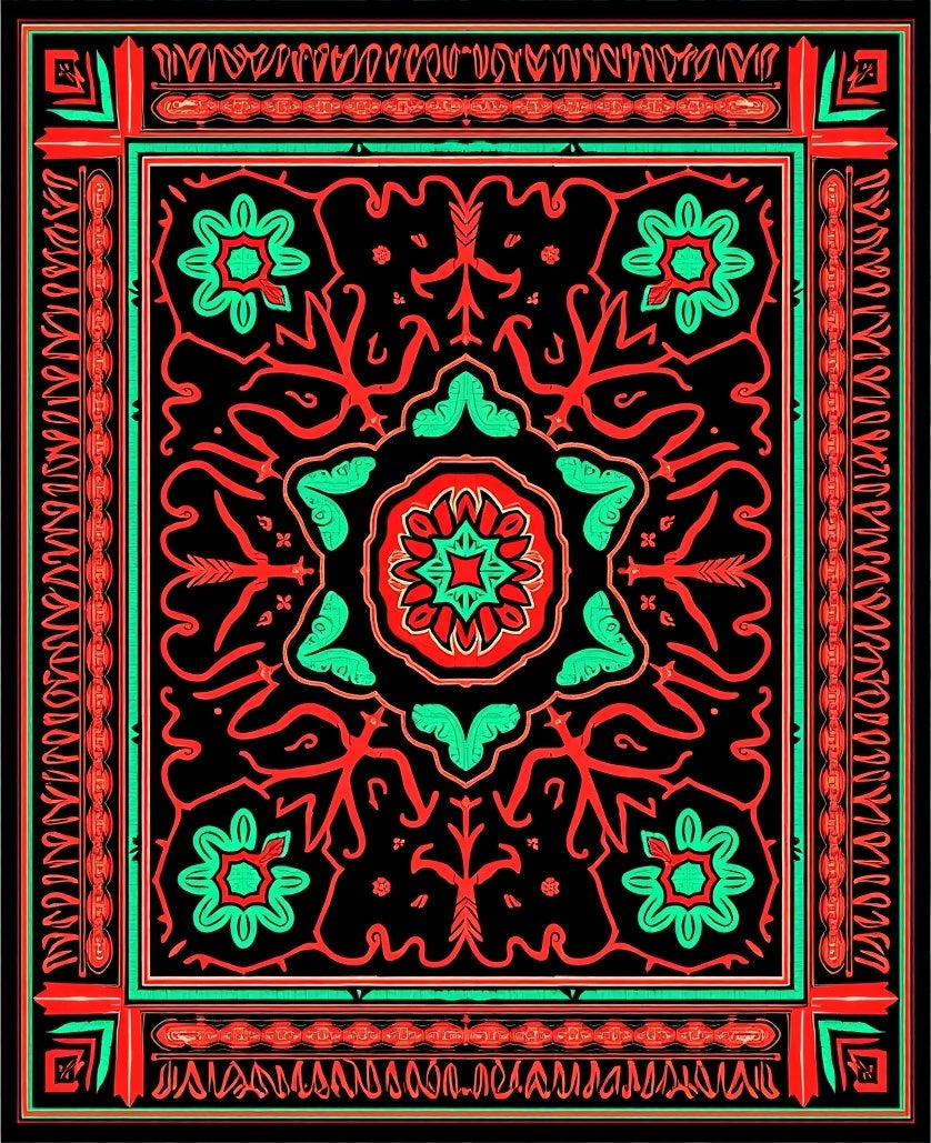 Bold Red Black Floral Medallion Rug
