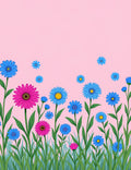 Bright Pink Blue Floral Meadow Rug