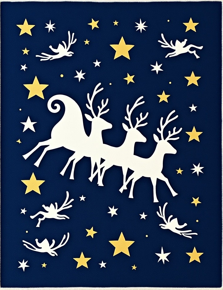 Deep Blue Night Deer Stars Rug