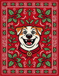 Joyful Red Holly Dog Medallion Rug