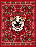 Joyful Red Holly Dog Medallion Rug