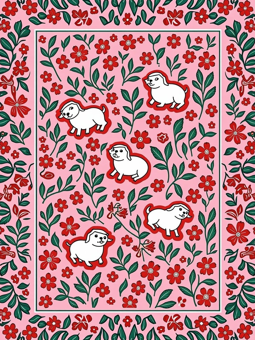 Pink Floral Puppy Play Rug