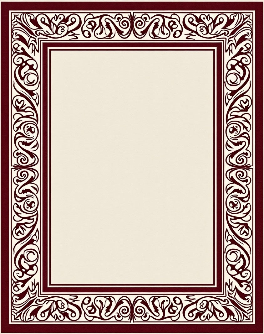 Deep Burgundy Ornate Scroll Border Rug