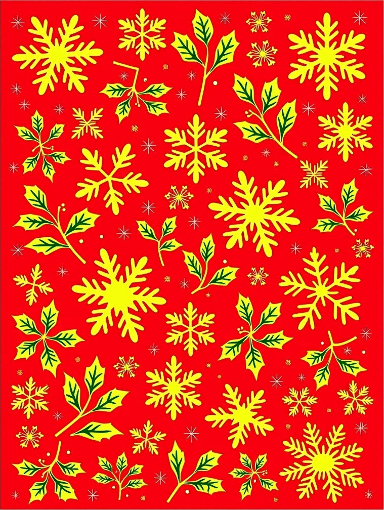 Festive Red Snowflake Holly Cluster Rug
