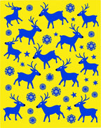Blue Deer Snowflake Yellow Background Rug