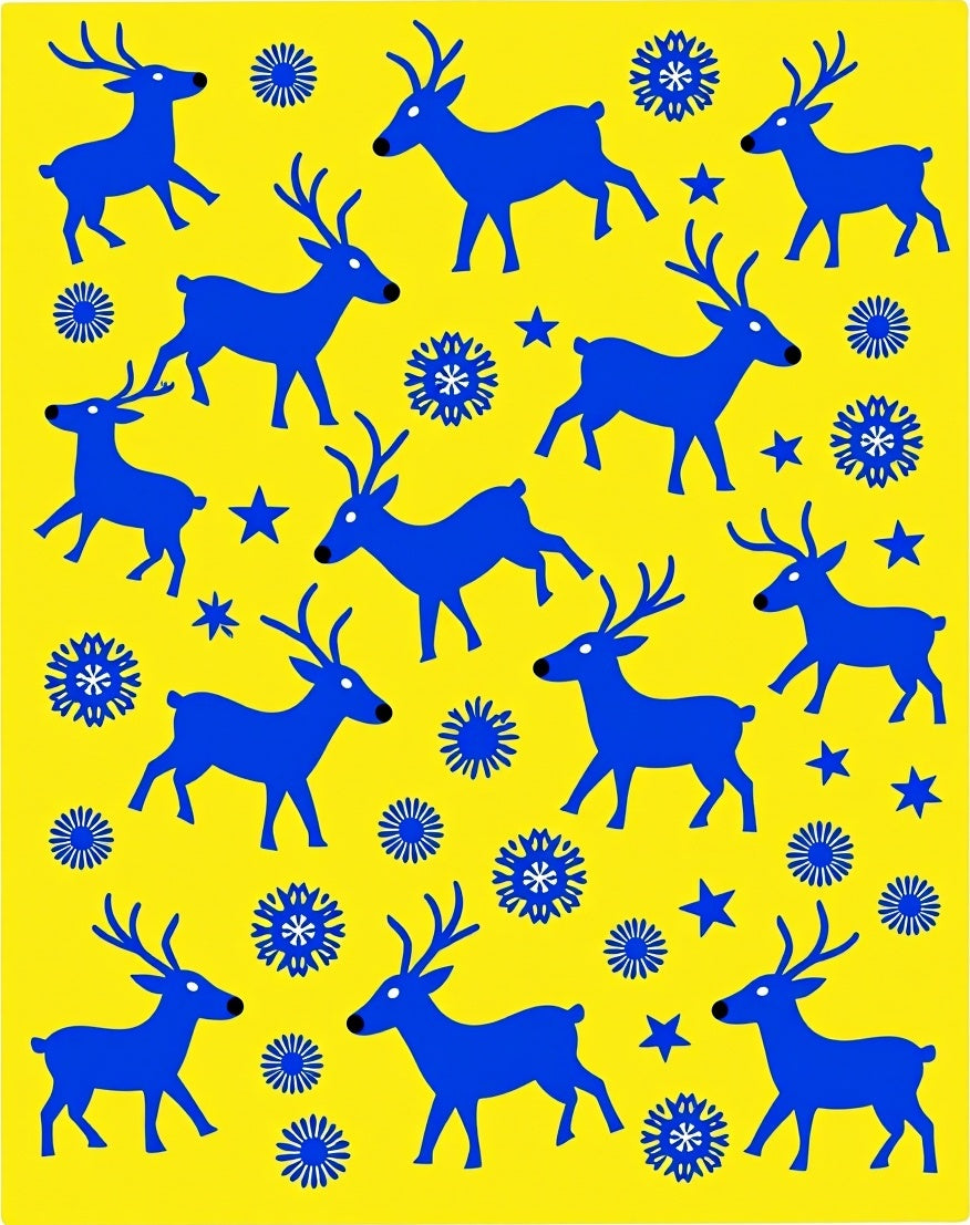 Blue Deer Snowflake Yellow Background Rug