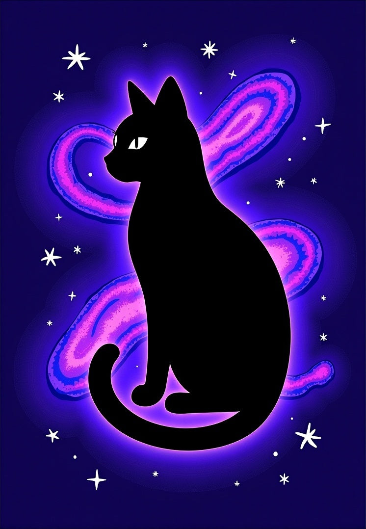 Black Cat Cosmic Nebula Swirl Rug