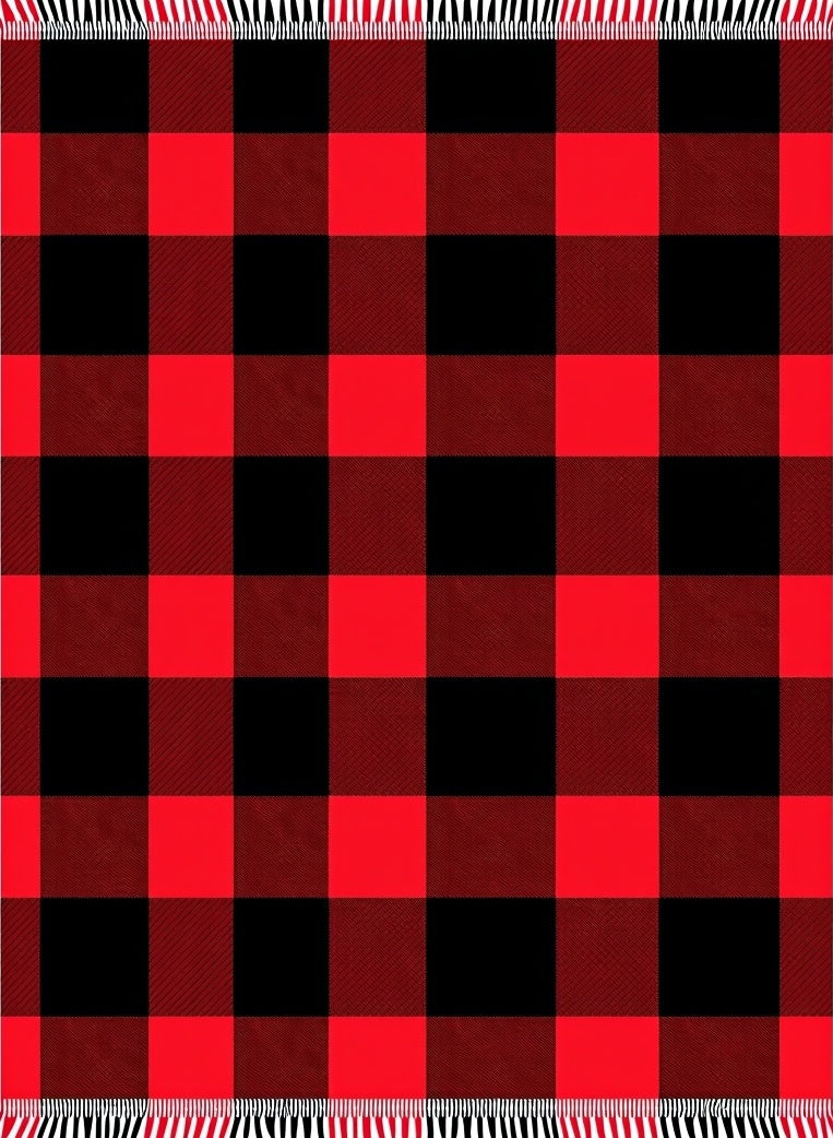 Crimson Lumberjack Squares With Fringe Rug