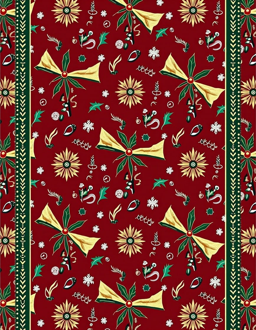 Festive Red Gold Poinsettia Bows Rug