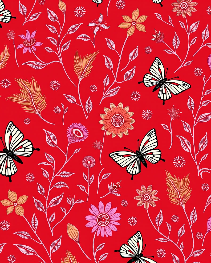 Crimson Butterfly Garden Whimsy Rug