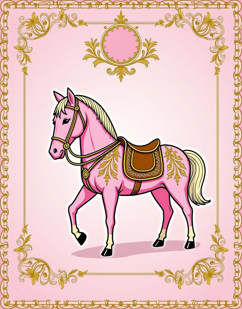 Pink Carousel Horse Golden Swirl Rug