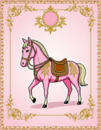 Pink Carousel Horse Golden Swirl Rug