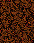 Orange Floral Vine Botanical Black Rug