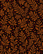Orange Floral Vine Botanical Black Rug