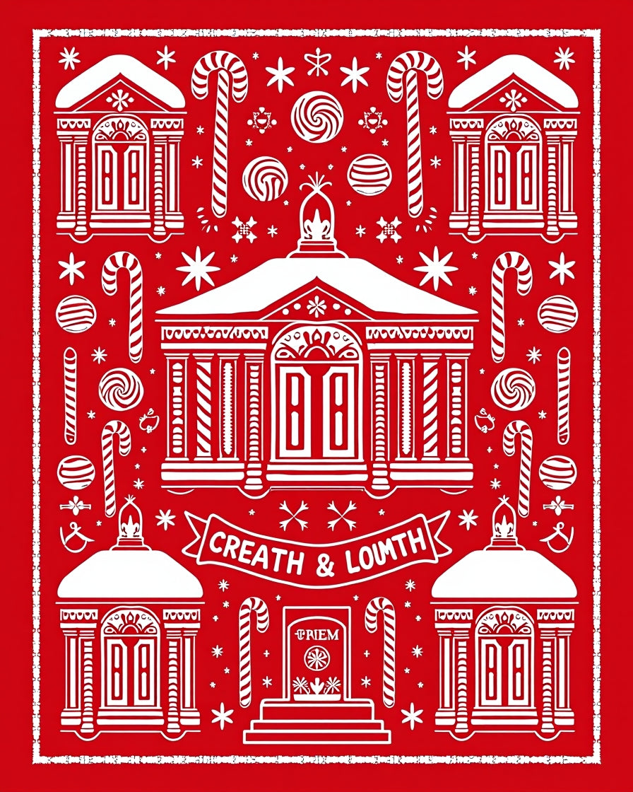 Red Holiday Village Candy Cane Swirl Rug