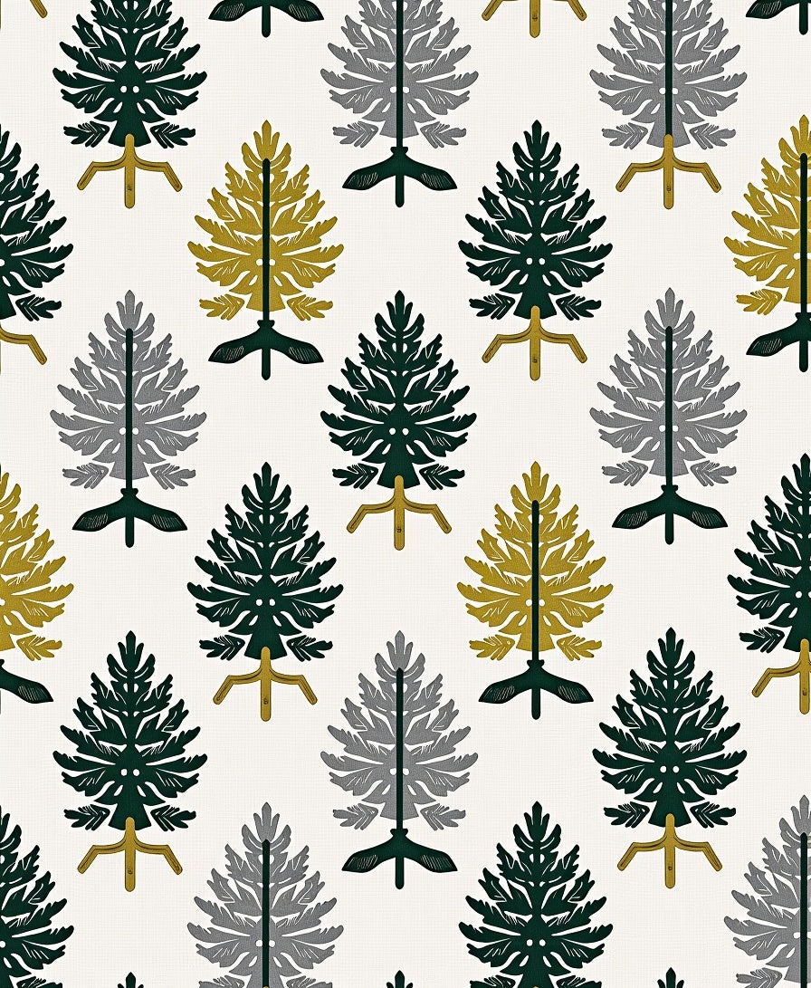 Forest Green Gold Gray Trees Rug