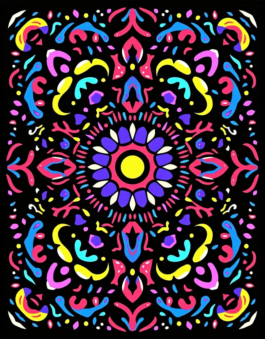 Vibrant Neon Mandala Flower Medallion Rug