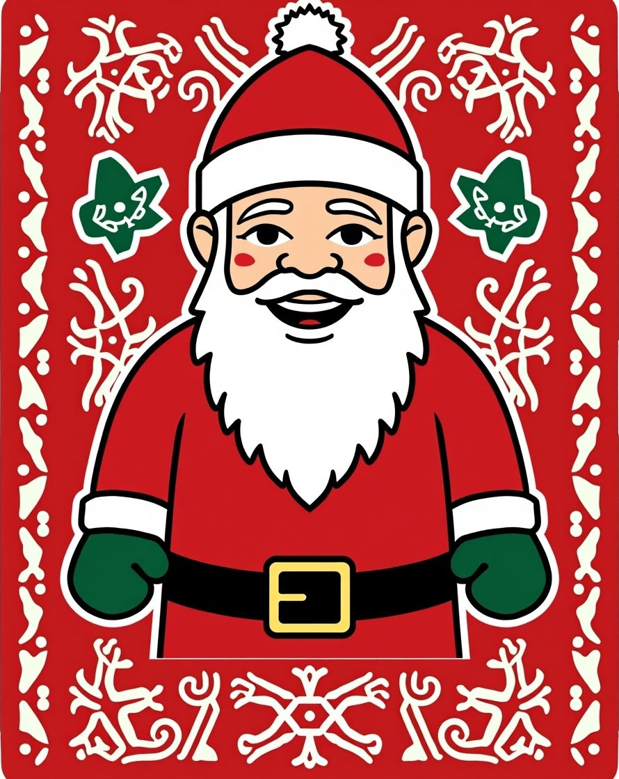 Festive Red Santa Claus Snowflakes Border Rug