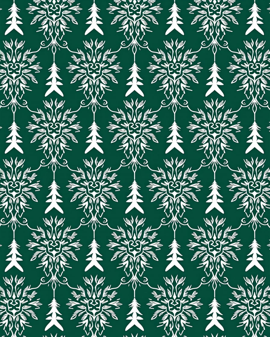 Emerald White Medieval Floral Swirls Rug