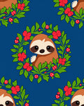 Whimsical Sloth Floral Wreath Blue Rug