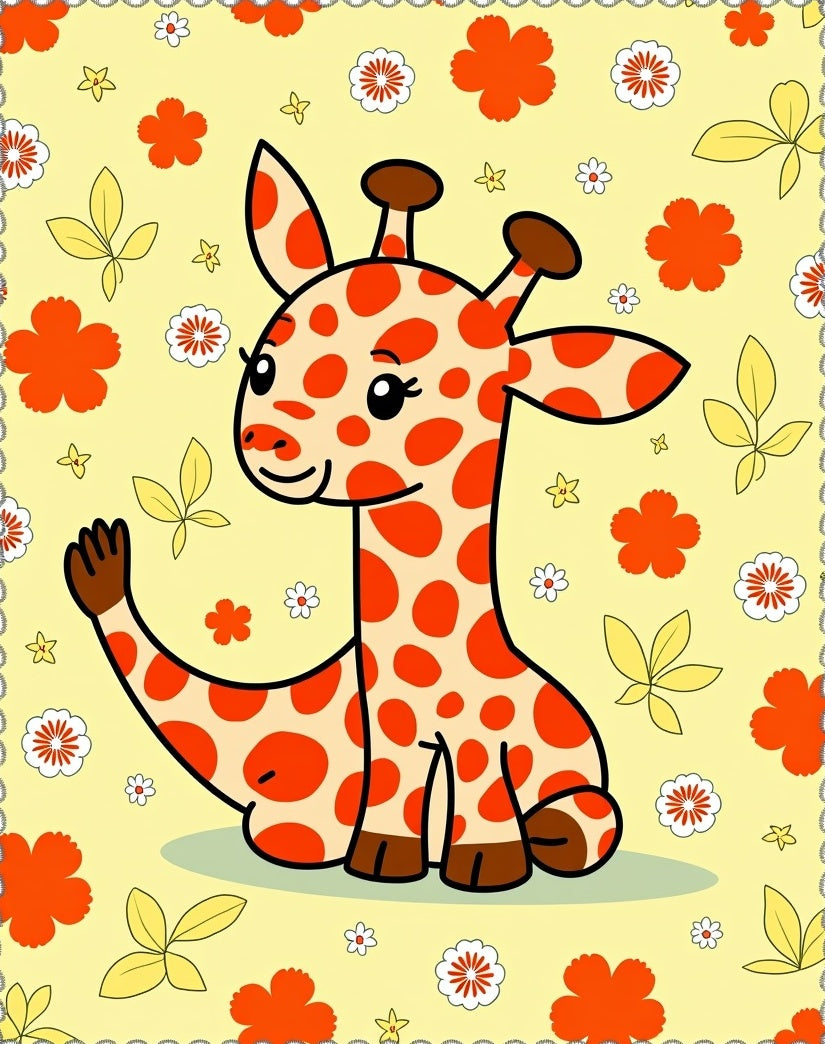 Cute Orange Giraffe Floral Yellow Rug