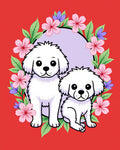 Cute White Pups Floral Garden Oval Rug