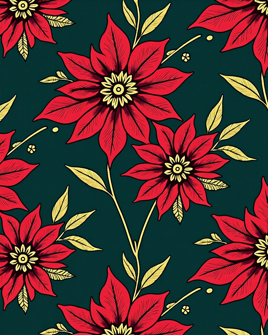 Vibrant Red Floral Botanical Layout Rug