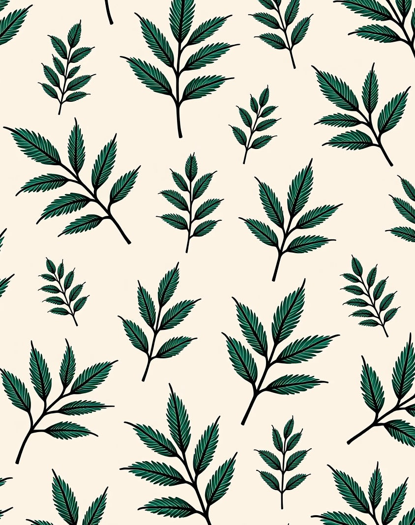 Deep Forest Green Fern Branches Rug