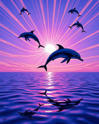 Jumping Dolphins Ocean Sunset Aura Rug