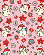 Whimsical Snowman Red Flower Pink Background Rug