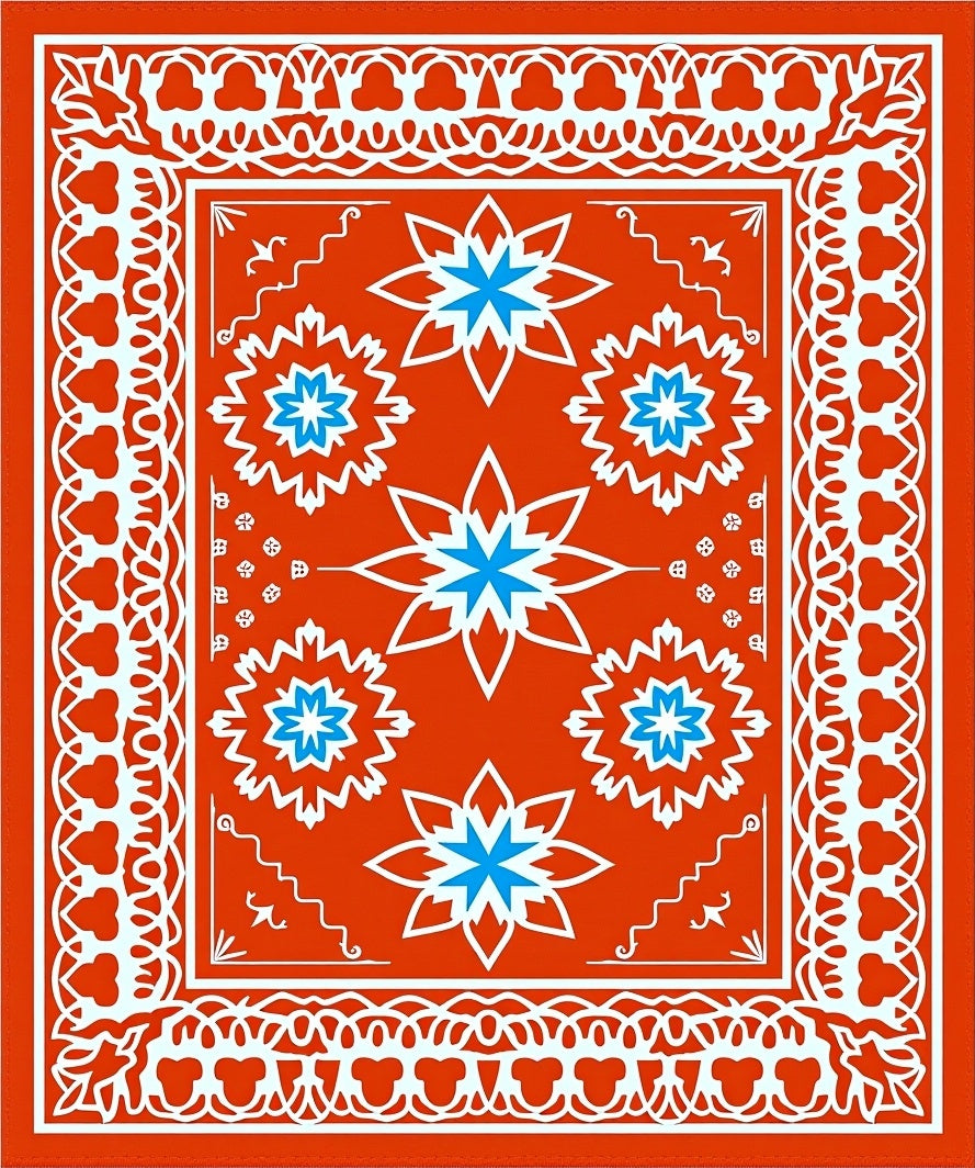 Orange White Blue Floral Medallion Rug