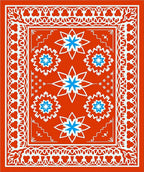 Orange White Blue Floral Medallion Rug