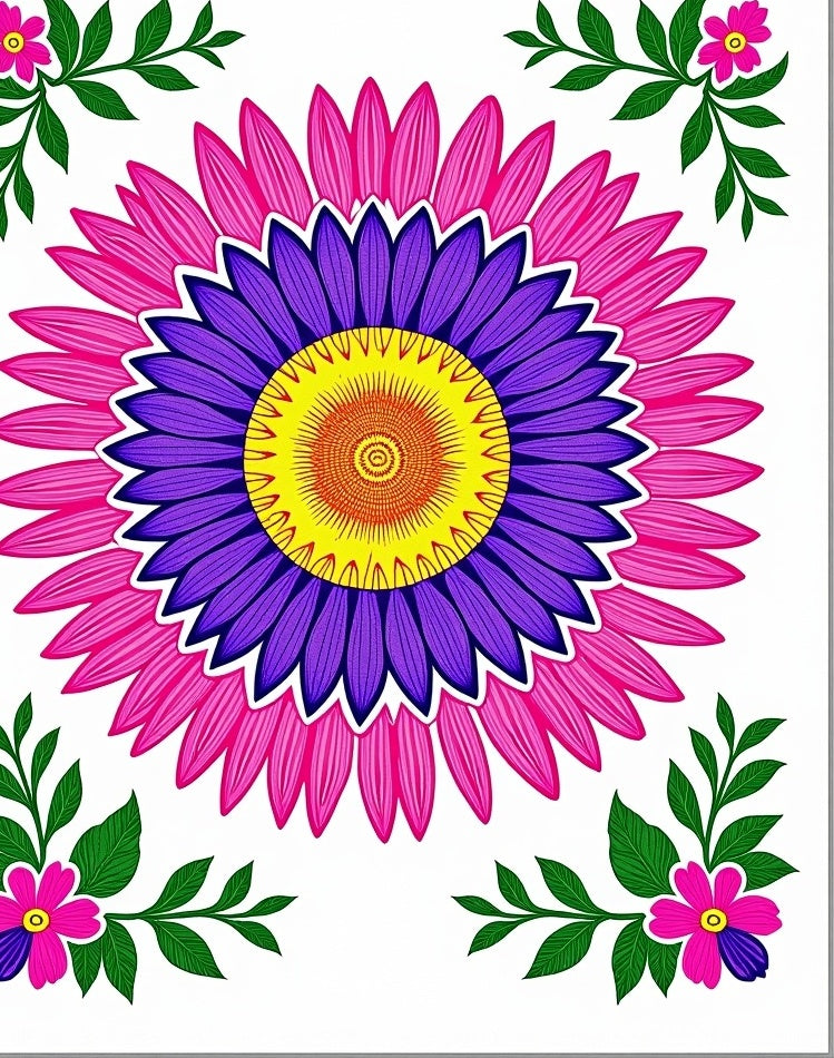 Vibrant Magenta Purple Sunburst Floral Rug